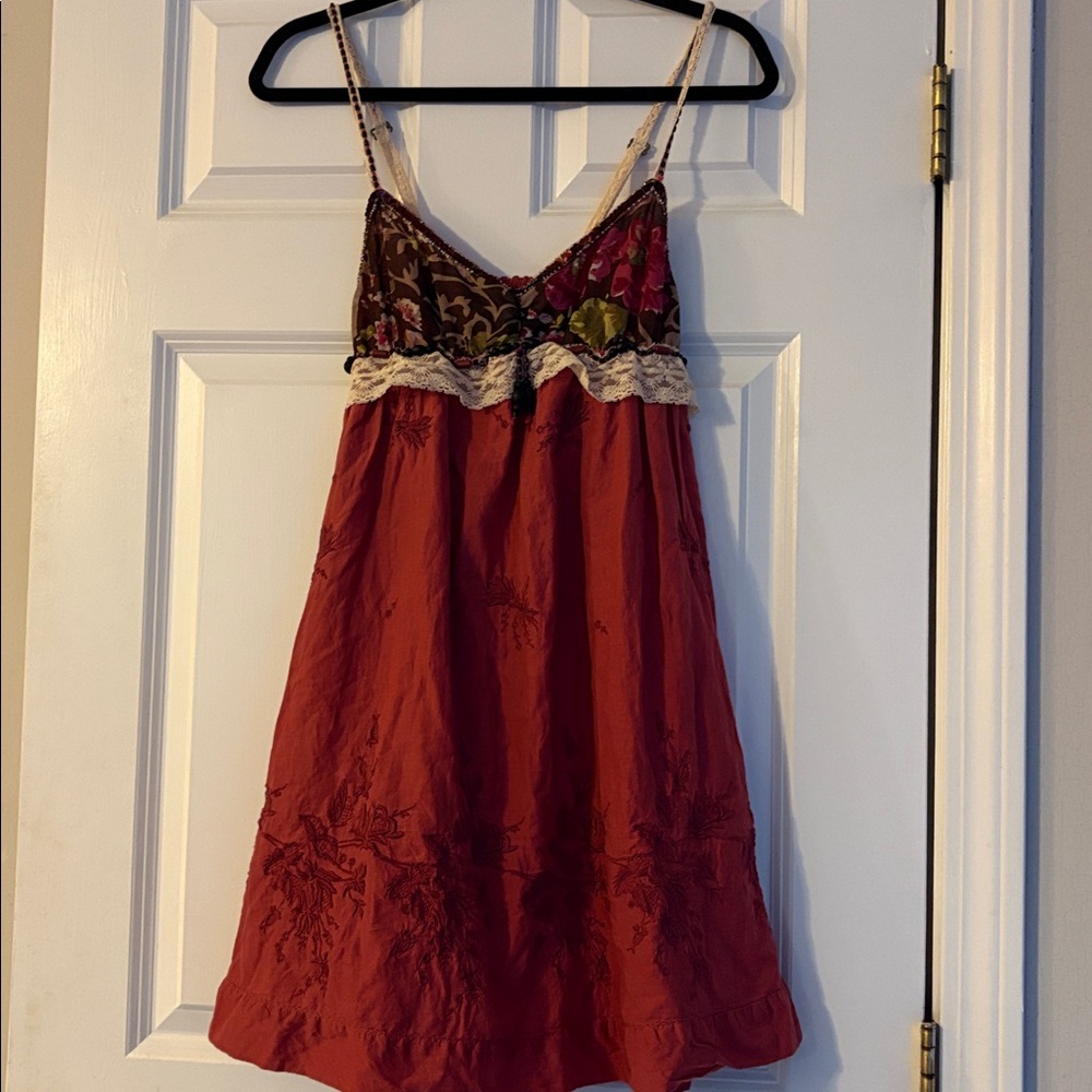Free People Silk Maroon Beaded Festival Dress Sz 4